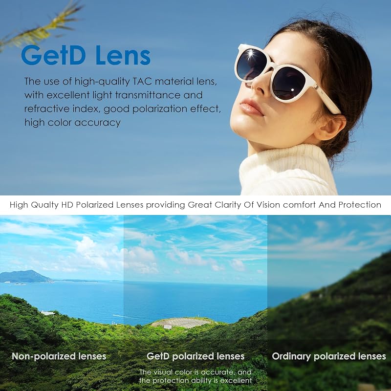 - Gafas Bluetooth, gafas de audio inteligentes de oreja abierta con altavoz y micrófono, gafas de sol polarizadas para hombres y mujeres (Marco Blanco + Lente Gris)
