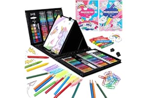 COLOMERA ARTS Art Supplies Kit, 276 PCS Art Set for Kids, Art Kits, Art Drawing Kit with Double Sided Trifold Easel Box with Oil Pastels, Crayons, Colored Pencils, Paint Brush, Watercolor Cakes (Pink)