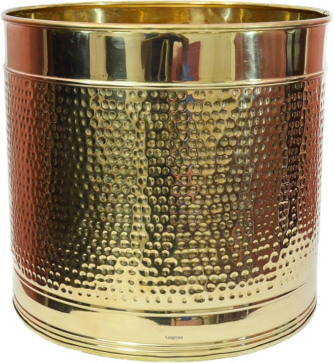 Brass Hammered Design Planter Plant Container Flower Pot with Lacquer Finish