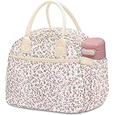 Carry bloom Lunch Box for Women, Insulated Lunch Bag Cute Corduroy Lunchbag Reusable Lunchbox for Work (flower corduroy pink)