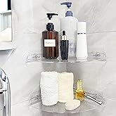 NUTNAPH Acrylic Corner Shelves, Adhesive Shelf, Shower Caddy Organizer for Home Decor,Clear Shower Shelf,No Drilling Wall Mounted Bathroom Shelves (Clear 10 inch 2 set)