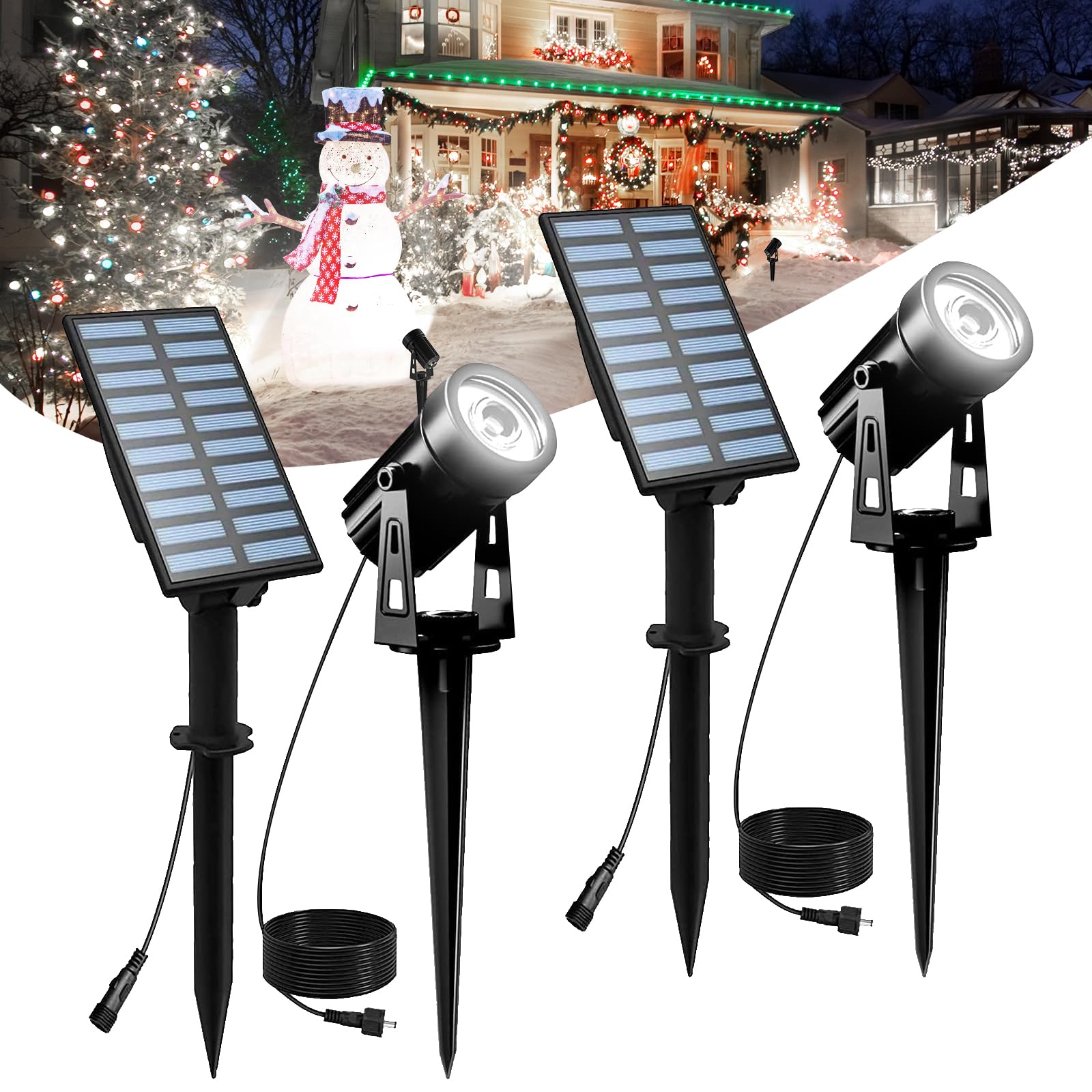 T-SUNUS Solar Garden Spot Lights, Christmas Light LED Solar Light Outdoor Waterproof Auto ON/Off for Garden, Driveway, Pathway, Pool Area, 2 Pack(White 6000K)