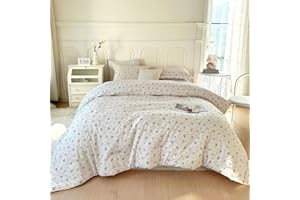 EAVD Garden Pink Floral Bedding Queen Size Comforter Sets Boho White Soft Washed Microfiber Bedding Comforter Set 1 Floral Comforter and 2 Pillowcases Chic Vintage Botanical Comforter Set for Girls
