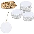 200 PCS White Kraft Scalloped Paper Gift Tags with 100 Feet Natural Jute Twine String for Arts Crafts Packaging (Label Measures 2.4” in Diameter)