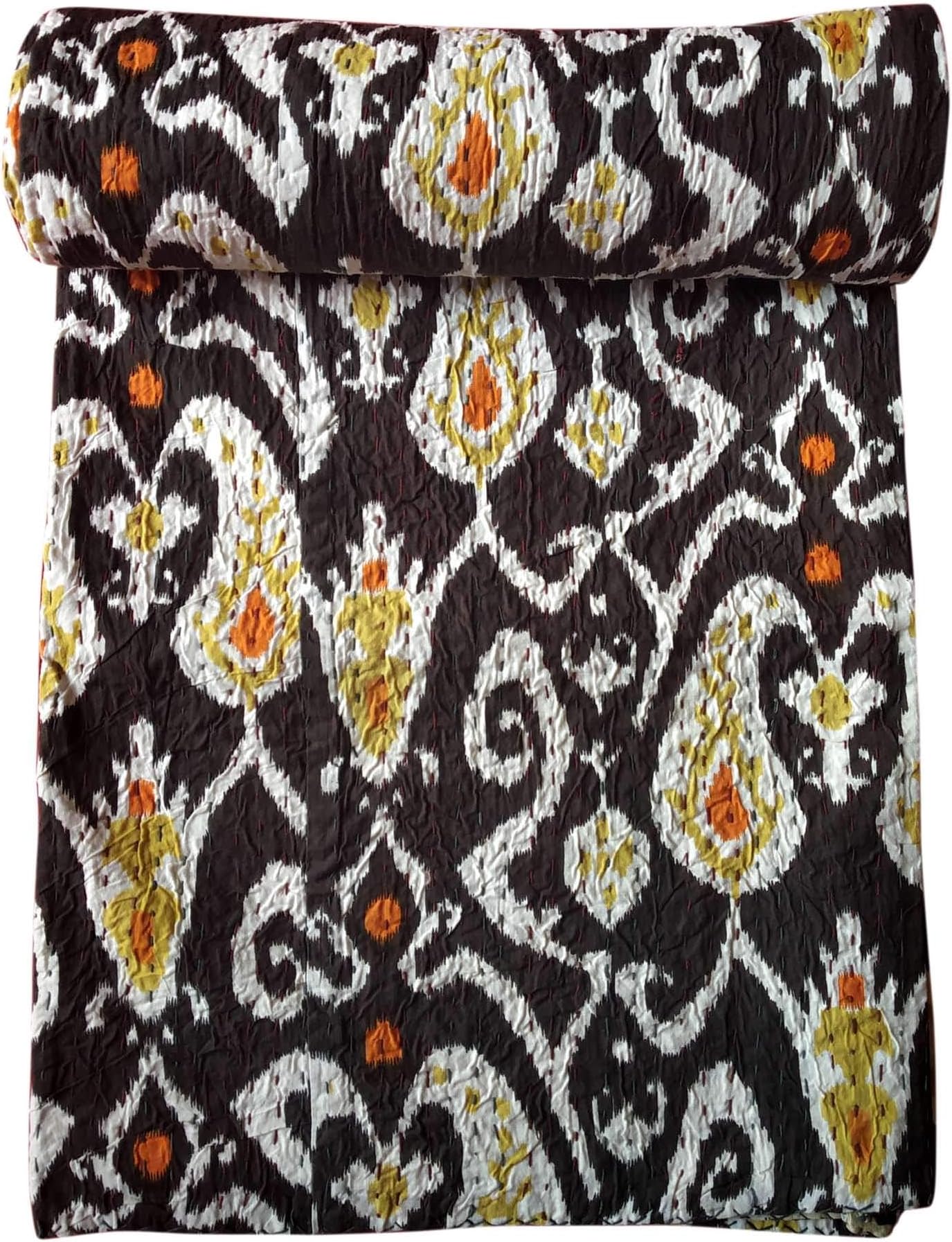 Kirti Textile and HandicraftMulti Ikat Kantha Quilt Handmade Cotton Kantha Bedspread Single Jaipuri, MULTICOLOR, Twin