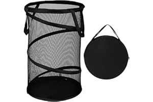 BATTOO Large Collapsible Laundry Basket Foldable Mesh Pop Up Hamper with Handles for Laundry Room, Bathroom, Kids Room, College Dorm, Travel, Storage Organizer Black
