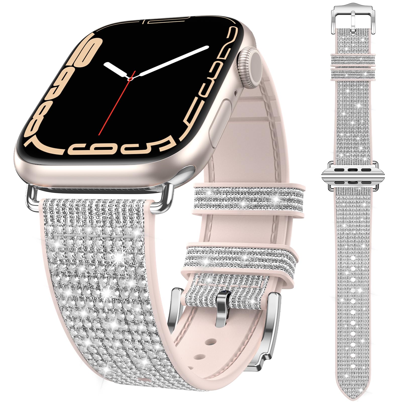 Kamita Bling Straps Compatible with Apple Watch Bands 38mm 40mm 41mm, Soft Glitter Silicone Strap Sparkling Crystal Women Bracelet Replacement Band for iWatch Series 9 8 7 6 5 SE (2023/2022) - Silver