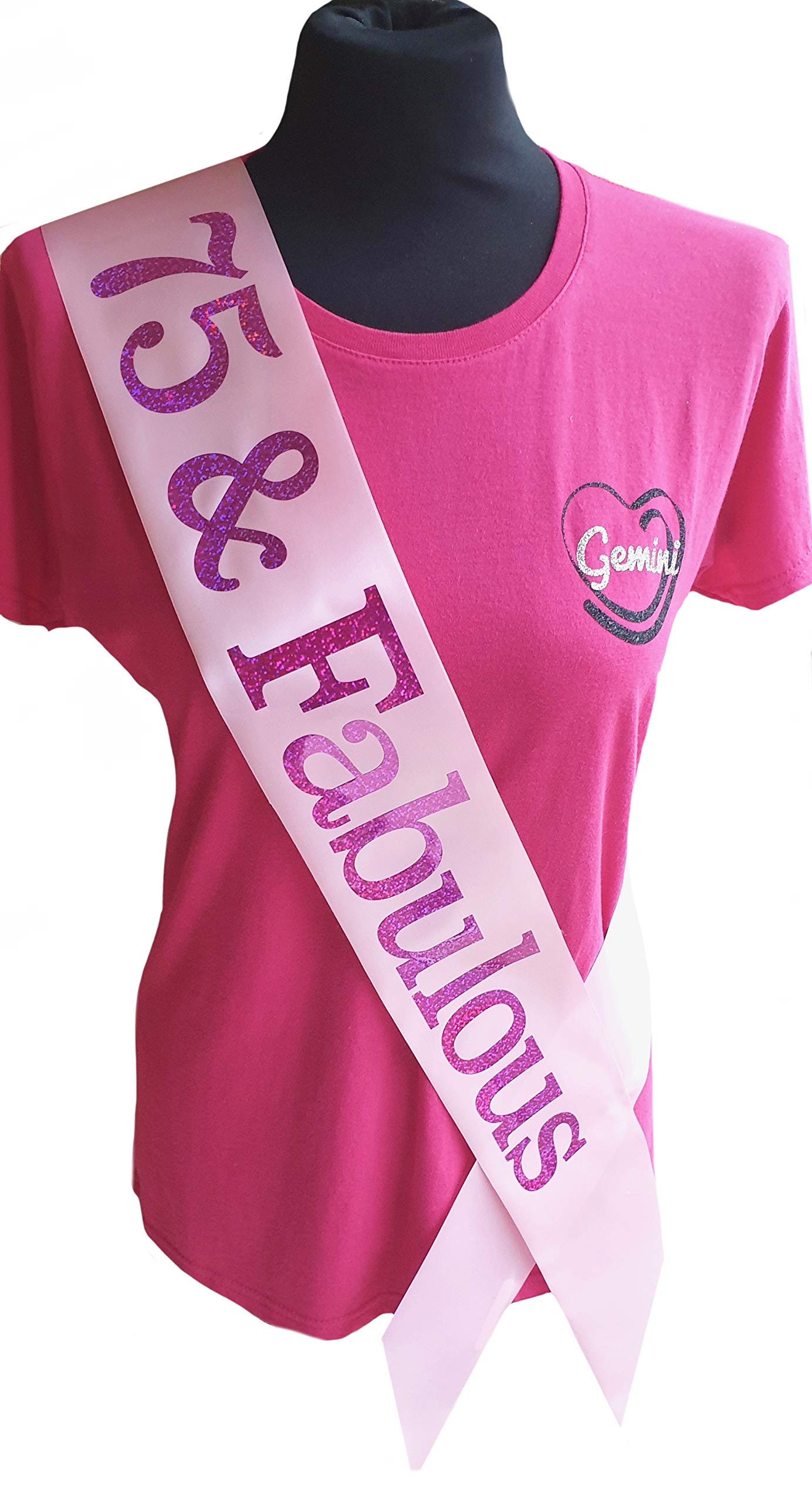 Gemini Ribbons - Pink 75 and Fabulous Sash - 75th Birthday Sash - Holographic - 75th Birthday Party - Womens Mens - Gift