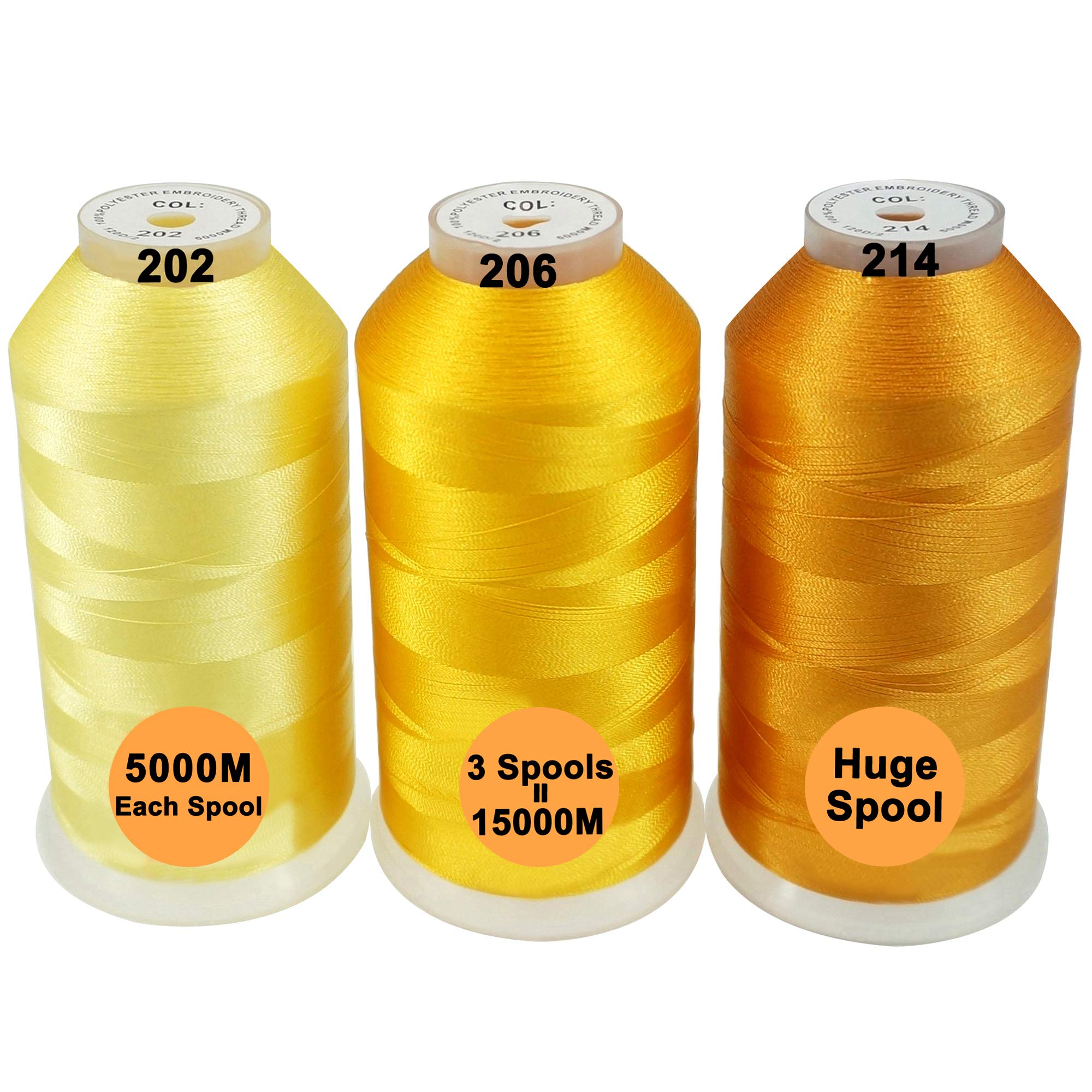 New brothread Set of 3 Different Yellow Colors Polyester Machine Embroidery Thread Huge Spool 5000M for All Embroidery Machines
