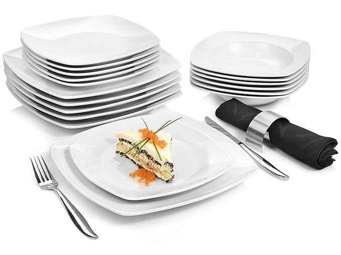 Sänger Tafelservice 'Markant' aus Porzellan 18 teilig | Geschirrset beinhaltet Speise-, Suppen- und Dessertteller | Elegantes