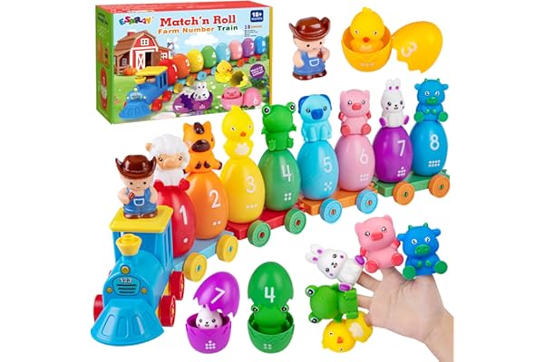 ESPRAY Toddler Learning Toys for 1 2 3 Years Old, Count Matching & Sorting Montessori Farm Train Set with 8 Farm Animals & 1 
