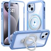 GUSTAVE Magnetic Stand for iPhone 15 Plus Case [Fit for Magsafe] [Built-in 9H Tempered Glass Screen Protector] Full-Body Shockproof Military-Grade Protective Case Sky Blue