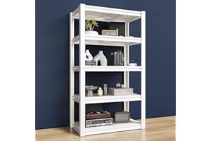 Raybee 72" Garage Shelving Heavy Duty Garage Storage Shelves 2000LBS Metal Shelving Unit Adjustable 5 Tier Heavy Duty Shelving for Storage Shelves Garage Pantry Closet White Shelving 72"Hx31.7W x16.3D