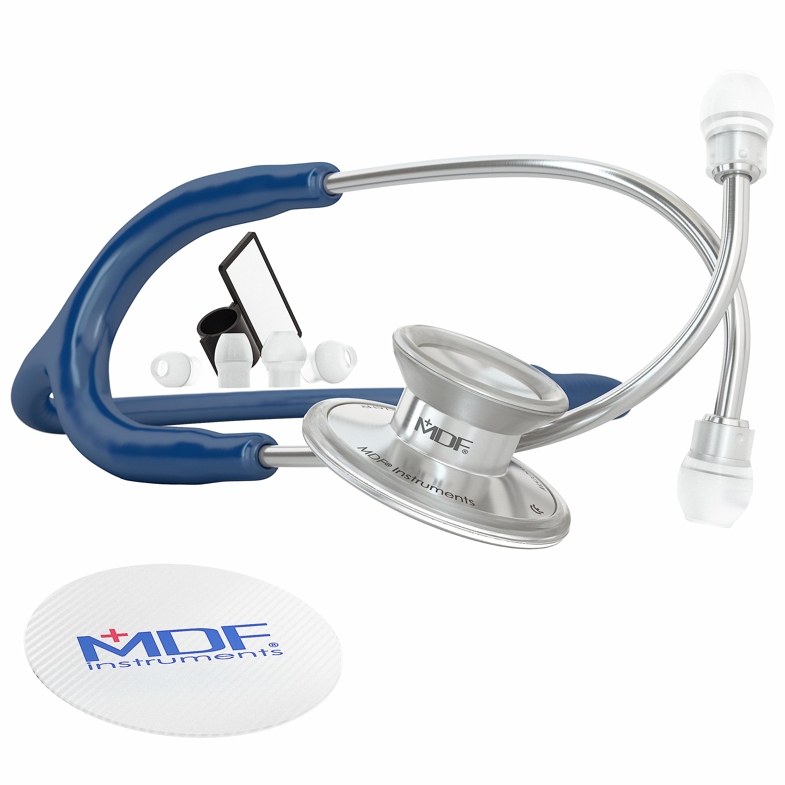 MDF Instruments, Acoustica Lightweight Stethoscope for Doctors, Nurses, Students, Home Health Use, Adult, Dual Head, Navy Blue Tube, Silver Chestpiece-Headset, MDF747XP04 — image 1