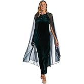 R&M Richards Women's Long Velvet Dress W/Rhinestone Neck & Chiffon Cape