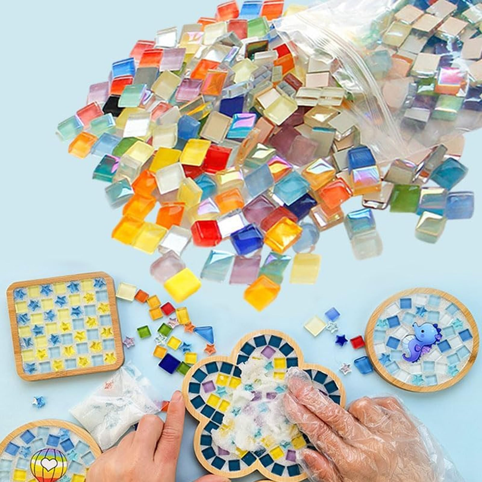 JIAMIAN 450 Mixed Colored Glass Tiles, Mini Mosaic Kit for Art & Crafts Home Decoration, Wall, Photo Frame