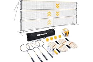 Haokelball Badminton Volleyball Pickleball Net Set, 22FT Portable All-in-One Nets System for Outdoor Beach Indoor with Adjustable Height, Includes Balls Rackets Pump Carry Bag