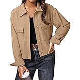 IWOLLENCE Women's Cropped Shacket Jacket Fashion Button Down Corduroy Shacket Jackets Casual Crop Shirts Fall Coat Tops
