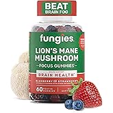 Fungies Lion's Mane Mushroom Gummies, Mixed Blueberry & Strawberry Flavor - Mushroom Supplement Gummy for Adults & Children Supports Brain Health, Cognitive Function, Focus, Memory & Mood, 60 Servings