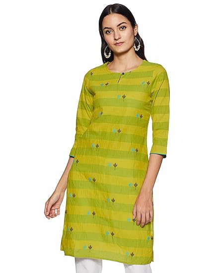 Women's cotton straight Kurta (PAFKWI192F_ Lime Green_ Large)