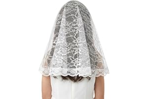First Communion Veil for Girls - D-Shape White Lace Church Veil for Catholic & First Holy Communion Head Covering