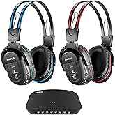 SIMOLIO Dual Wireless Headphones for TV with Transmitter, 2 Channel IR TV Headphones for Home Theater/Outdoor Movie/Car DVD, Tone Control & Optical/RCA/AUX Support, Plug N Play, No Audio Delay