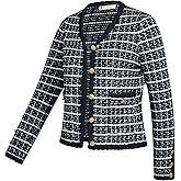 Belle Poque Women Cardigan Sweaters Tweed Pattern Jacket V Neck Sweater Blazer with Button for Fall Winter Spring