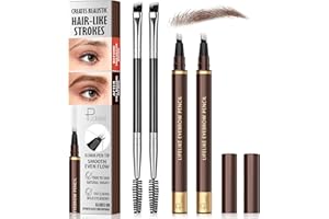 ESPOCE 2 Pack 4-Tip Microblading Eyebrow Pen with 2 Brow Brushes, Waterproof Vegan Formula Eyebrow Pencils for Women to Effortlessly Create Natural Hair-Like Strokes, All-Day Wear (Dark Brown)