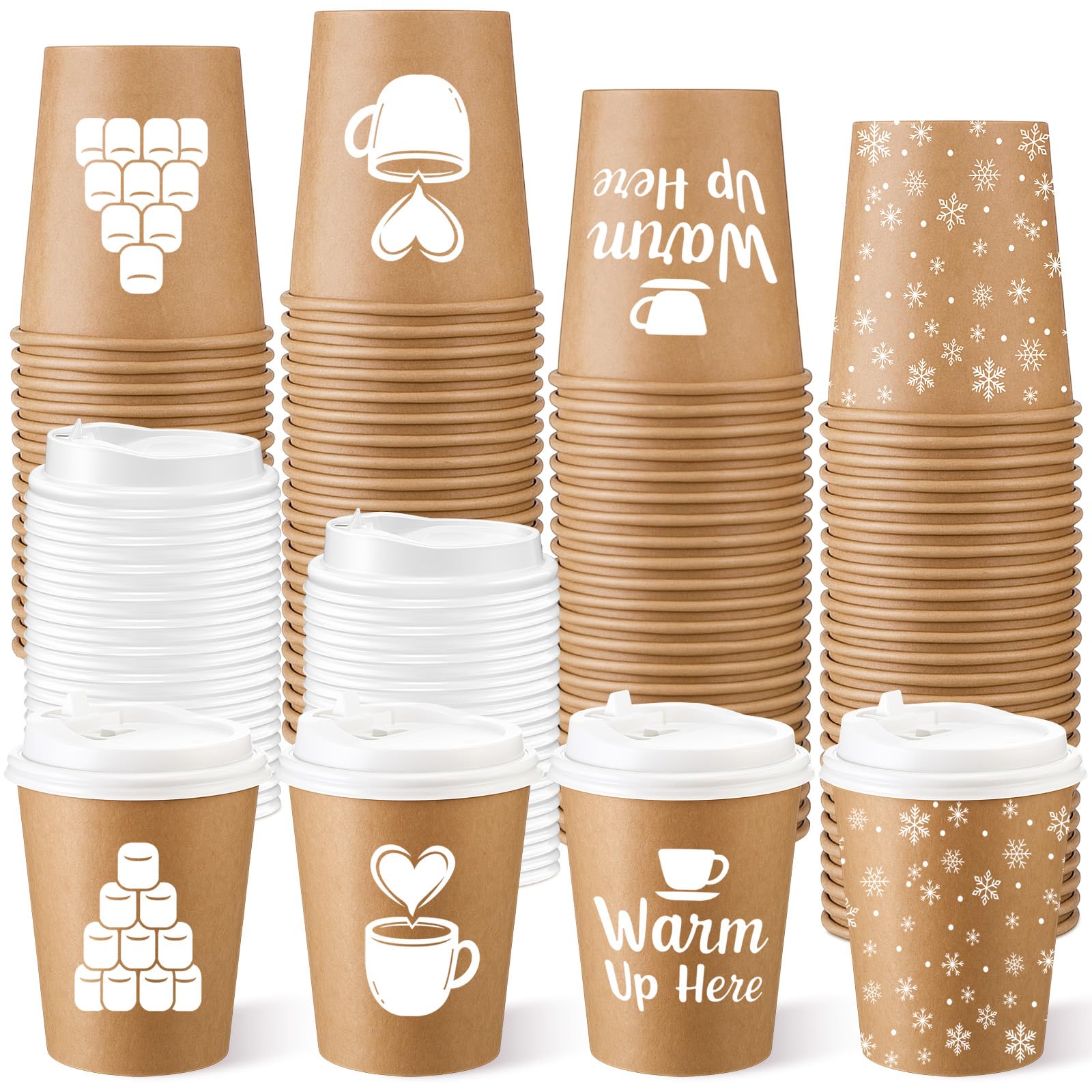Photo 1 of Jingmore 100 Set Christmas Paper Cups with Lids Xmas Disposable Hot Cold Coffee Cups for Christmas Holiday Party Supplies(Brown,8oz,Hot Cocoa)