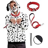 Arvilhill 4 Pcs Men's Dalmatian Costume Hoodie Makeup Collar Leash Full Set Halloween Outfits (S-3XL)