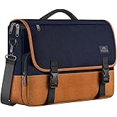 MATEIN 15.6 inch Laptop Bag, Briefcases Lightweight Men's Messenger Bag with Shoulder Strap, Large Water Resistant Crossbody Satchel Computer Case for College Work, Blue & Brown