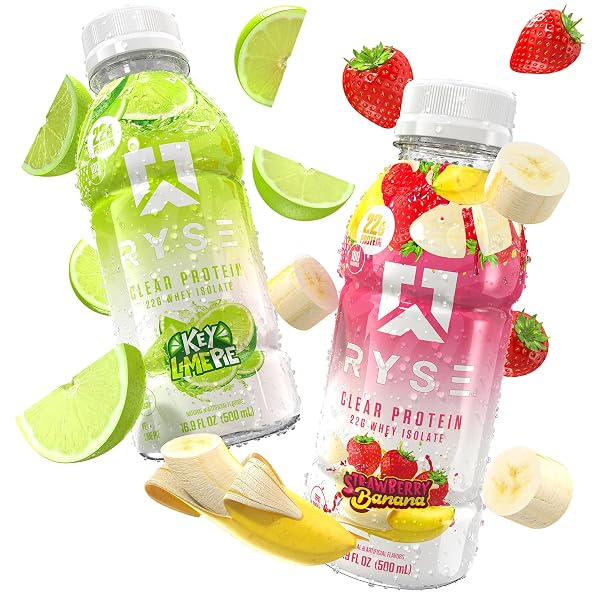 RYSE CLEAR PROTEIN DRINK – VARIETY PACK – 100 CALORIES, 22G WHEY ISOLATE PROTEIN SHAKE, SUGAR-FREE, 0G FAT & LACTOSE-FREE – REFRESHING READY-TO-DRINK BEVERAGE – 16.9 FL OZ BOTTLES (12-PACK)