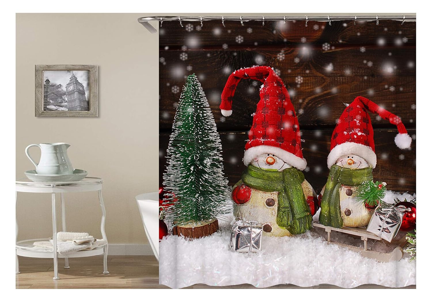 Blisfille Curtains Tie Back Hooks Two Snowmen And Christmas Trees