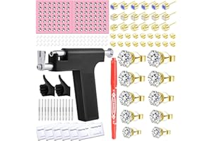 Zygc Professional Ear Piercing Kit with 63 Pairs of Cubic Zirconia Diamond Ear Stud Earrings with Multi Purpose Black Reusable Ear Piercing Gun Silver Sticks for Salon & Home Piercings Gold