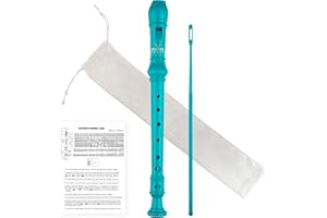 YONTY Soprano Recorder 8-Hole Instrument for Beginners Kids Students, Baroque Style C Key Flute with Cleaning Rod & acking Bag for Education & Entertainment - Cyan