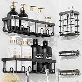 YASONIC Shower Caddy Adhesive, Rustproof Shower Organizer, Wall Shower Rack | Large Capacity Shower Shelves for Inside Shower, Shampoo Shower Holder, Black, 2 Caddies, 2 Soap Dishes, 1 Toothbrush Holder