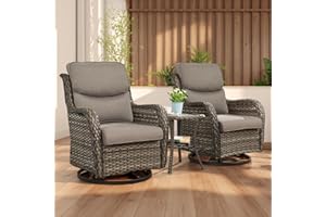 Rilyson Wicker Rocking Chair Swivel Chairs - 3 Piece Rocker Patio Furniture Set Rattan Rocking Bistro Sets with Glass Top Side Table for Outdoor Porch Deck Garden Backyard (Mixed Grey/Grey/Smile)