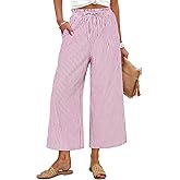 ANRABESS Womens Striped Gingham Palazzo Capri Pants Pajama Wide Leg Lounge Trousers Plaid Cute Crop PJ Bottoms with Pockets
