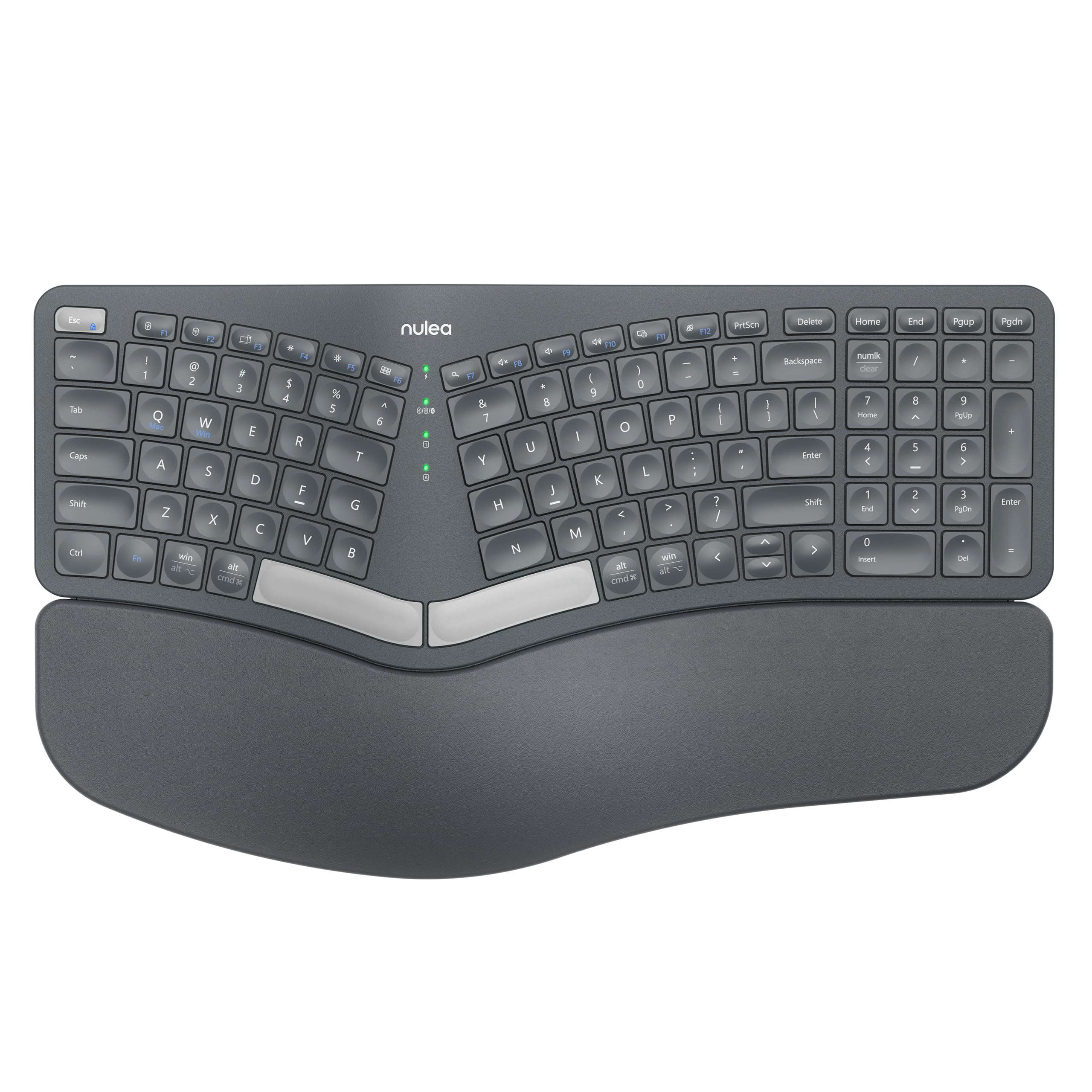 Photo 1 of Nulea Wireless Ergonomic Keyboard, Split Keyboard with Cushioned Wrist Rest, Bluetooth and USB Connectivity, USB-C Rechargeable, Compatible with Windows Mac (Grey Grey)