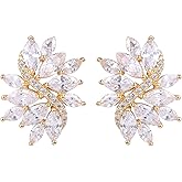 EVER FAITH Women's Cubic Zirconia Elegant Bridal Floral Leaf Pierced Stud Earrings