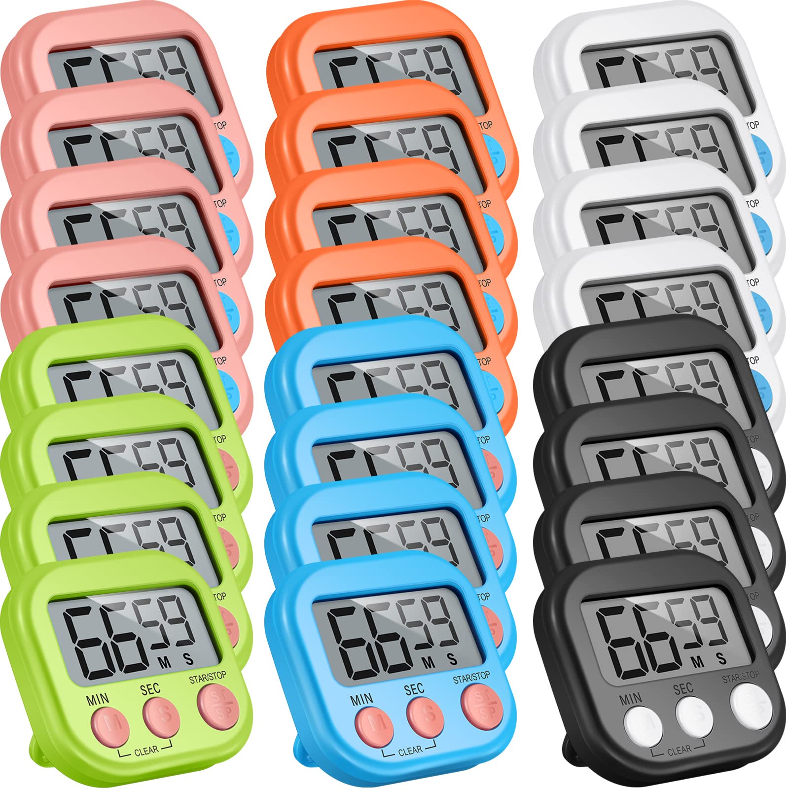Photo 1 of Weewooday 24 Pcs Digital Kitchen Timer Magnetic Timer Bulk On/Off Switch Minute Second Count up Countdown Loud Alarm for Exercise Cook Baking (Classic Color)
