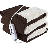 YAKEE Electric Heated Throw 50"x60" Comfortable Polar Fleece & Sherpa Soft Warming Heating Blanket with 4 Heating Levels & 3H