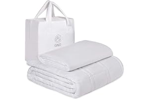 GNO SOLUTIONS GNO Premium Adult Weighted Blanket & Removable Bamboo Cover - (15 Lbs - 60''x80'' Queen Size) - 100% Oeko Tex Certified Cooling Cotton & Glass Beads - Organic Heavy Blanket - Designed in USA - White