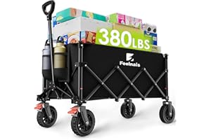 180L Collapsible Wagon with Wheels, Feelnais Folding Wagon Cart with Adjustable Handle, Foldable Utility Wagon for Grocery Shopping Camping Outdoor Sports Beach Garden