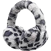 SUNBORRY Leopard Print Ear Muffs for Women, Warm Plush Adjustable Foldable Winter Earmuffs, Gift Ready