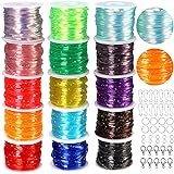 KAMJUNTAR Glitter & Laser Reflective Lanyard String,15 Rolls Gimp String Plastic Lacing Cord Plastic String Lanyard Kit for F