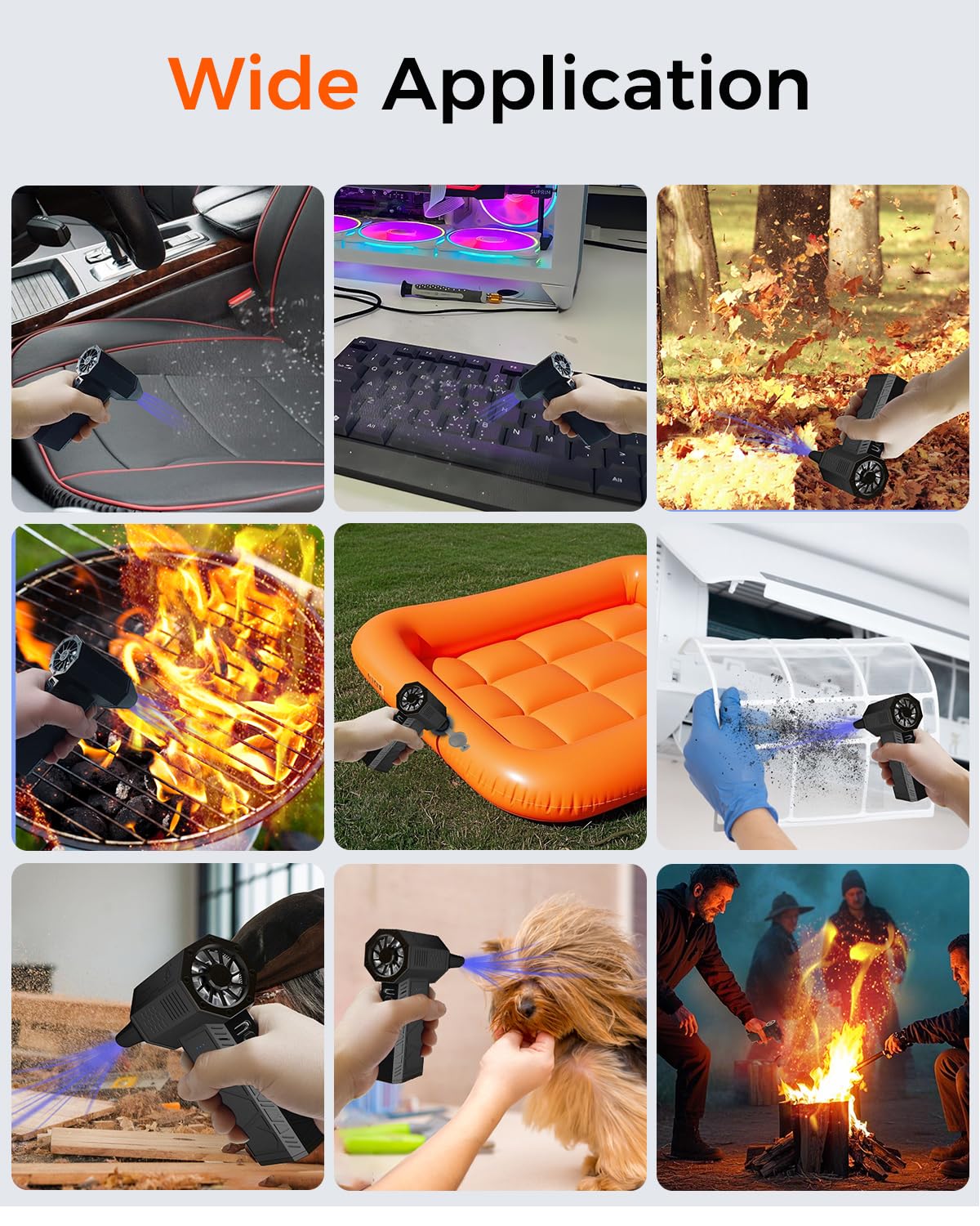 Compressed Air Duster, 180000RPM Electric Air Duster, Rechargeable Cordless Air Blower with 3-Gear Turbo Fan, Canned Air Alternative for Keyboard, PC, Computer, Car, Home & Outdoor Use (Pure Black)