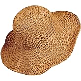 Women Straw Hat Wide Brim Beach Sun Cap Foldable Large Lady Floppy 100% Natural Paper Braided for Travel Summer Vacation