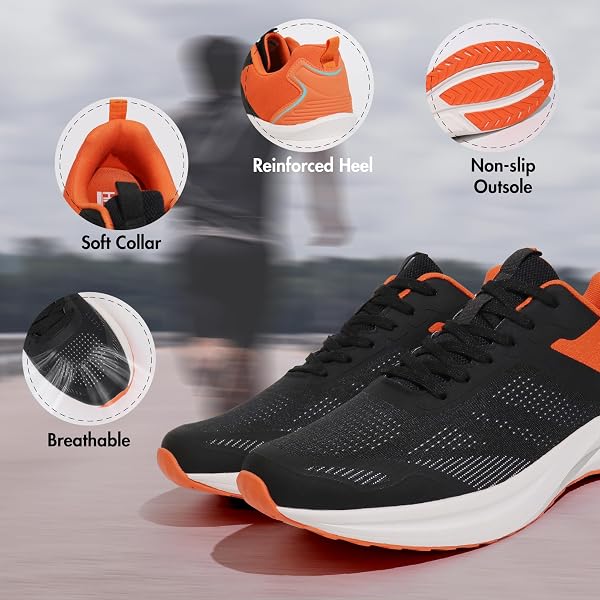 HAWKWELL MEN’S PLUS SIZE WALKING SHOES NON-SLIP WORKOUT FASHION SNEAKERS US SIZE 13 14 15 16 17 18 19, BLACK ORANGE PU, 19 M US