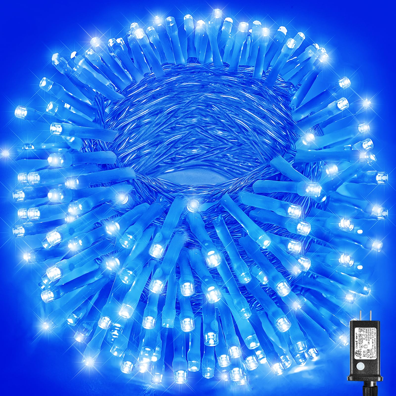 Photo 1 of 300 LED Blue Christmas Lights Outdoor Waterproof, 100ft Extra Long Blue String Lights 8 Modes Plug in Twinkle Fairy Lights with Timer for Indoor Outside Bedroom Christmas Tree Party Decorations
